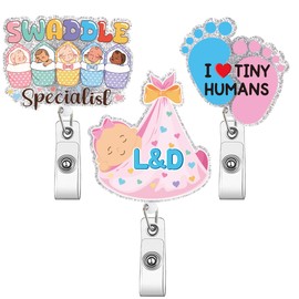 JoyAura ID Badge Holder - Labor and Delivery Nurse Badge Reel Retractable for Nicu Supplies, Funny Alligator Badge Clips Accessories with Glitter Appreciation Gift for LD