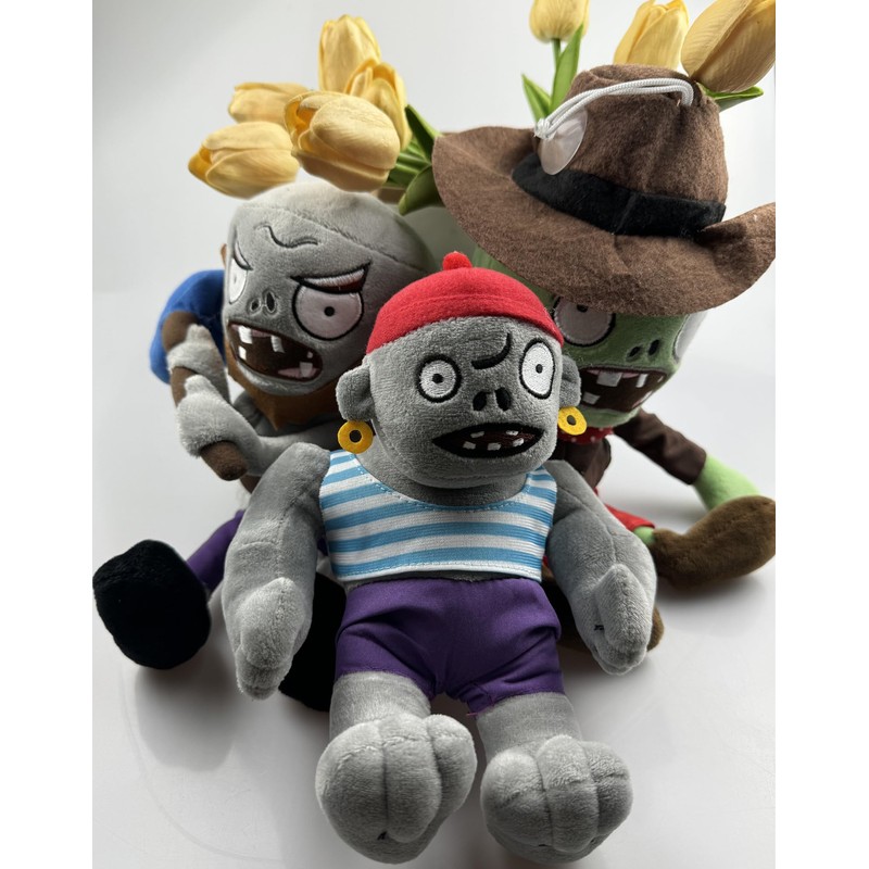 JHESAO 3 PCS Plants and Zombies Plush: Hammer, Cowboy &