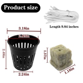 Rockwool Grow Cubes Set for Hydroponics - 21Ps Stonewool Starter Plugs and 20 Ps Slotted Mesh Net Pot Cups with 20Ps Self Watering Cotton Wick Cord for Seedlings, Cloning, Soilless Cultivation
