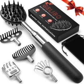 Gelibo Telescoping Back Scratcher with 5Pcs Detachable Heads, Extendable Back Massager Tool with Beautiful Box, Universal All-Scenario Gifts for Dad Men Women Adults Huaband Wife Friend Him Her