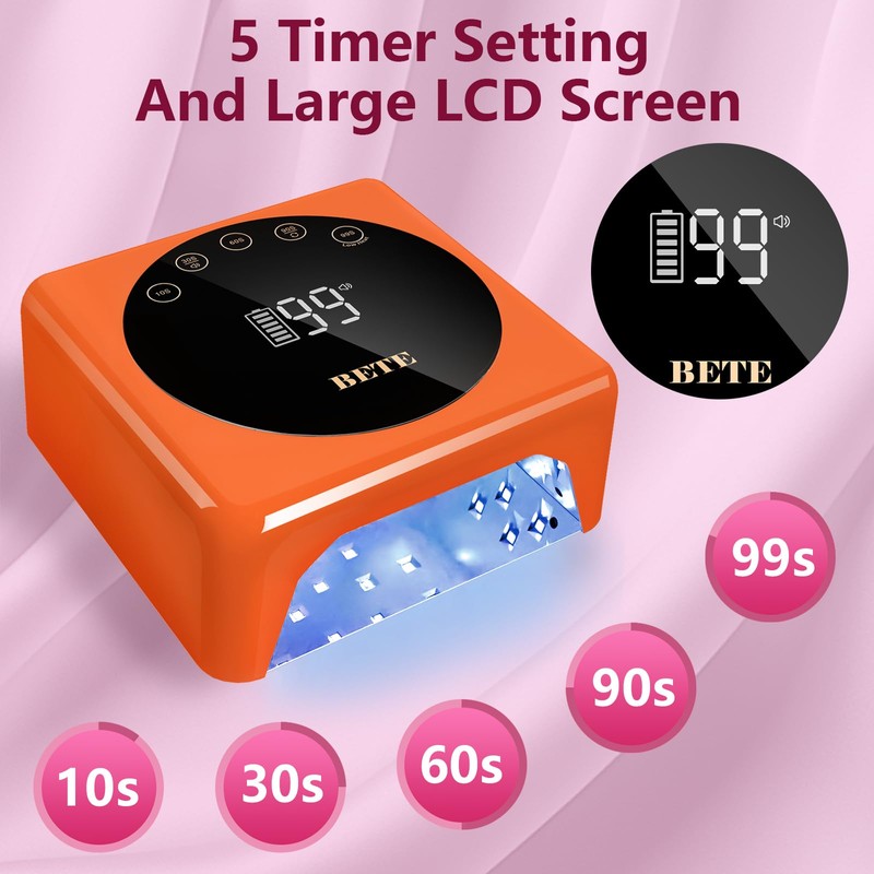 BETE Cordless LED Nail Lamp, 78W Rechargeable UV Nail Light,