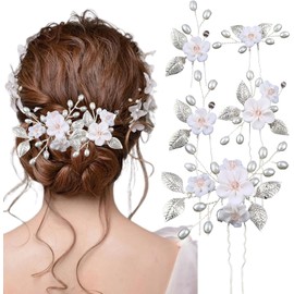 5 Piezas Crystal Pearl Hair Pins for Women, Tocado de Novia, Horquillas De Perlas Para El Pelo, Pasadores de Pelo de La Flor de La Boda CrystalPearl Tocado de Novia Accesorios para El Cabello con Rhinestone Vintage Hair Clips para Novias Damas de Honor M
