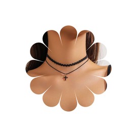 Inilbran Boho Layered Cross Pendant Necklace Vintage Wave Lace Choker Necklace Black Cross Leather Necklace Adjustable Religious Cross Necklace Jewelry for Women