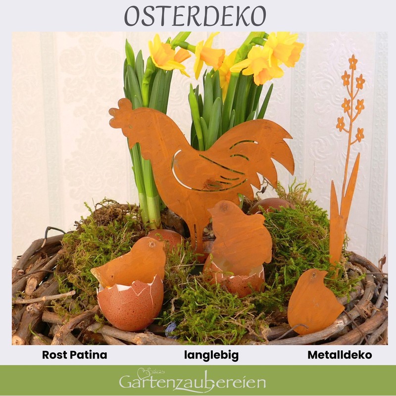 Garden Stake Chicken Chicken with Chick in Rust Look for