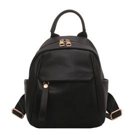 GFM® Small Mini Womens Girls Faux Leather Backpack - Waterproof - Holidays, Travel, Casual Day Use, Summer (Black) (BKP-2201-2-KL)