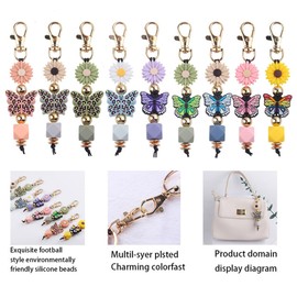 Butterfly Keychain Silicone Beaded Key Ring for Bag Charms Purse Handbags, Elastic Key Chain for Women Bag accessories (Blue Leopard Butterfly)