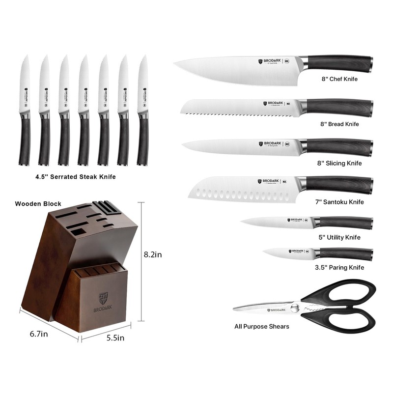 BRODARK Kitchen Knife Set, Ultra Sharp 15 Pcs Knife Set