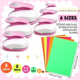 CHENGU 6 Pcs Circle Holes Punch 3in/2in/1.5in/1in/0.6in/0.3in Circle Punch Set Paper Scrapbook Punchers with 10 Craft Sticker Paper Round Cutter Scrapbook Design for Office Supplies DIY Craft(Pink)