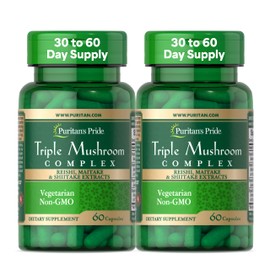 Puritan's Pride Triple Mushroom Complex, Reishi, Maitake & Shiitake Extracts, Organic Mushroom Extracts, 60 Vegetarian Cpasules