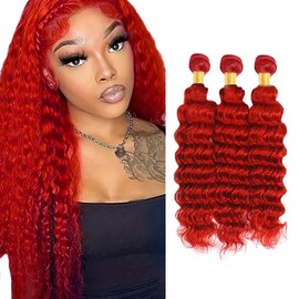 24 26 28 Inch Red Human Hair Bundles Wine Red Deep Wave Bundles 8A Grade Brazilian Unprocessed Remy Hair Burgundy Deep Wave Bundles
