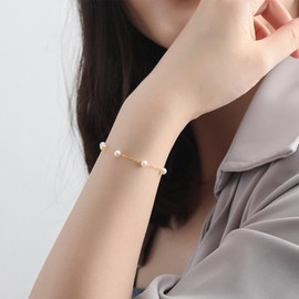 YienDoo Unique Tiny Pearl Bracelets Chain Gold Beads Hand Chain Pearl Satellite Chains Hand Harness Dainty Pearl Slave Bracelets for Women