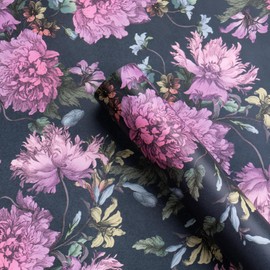 WRAPAHOLIC Kraft Floral Wrapping Paper - Mini Roll - 17 Inch x 16.5 Feet - Vintage Floral Design for Wedding, Birthday, Drawer Liners, Home Closet Shelves