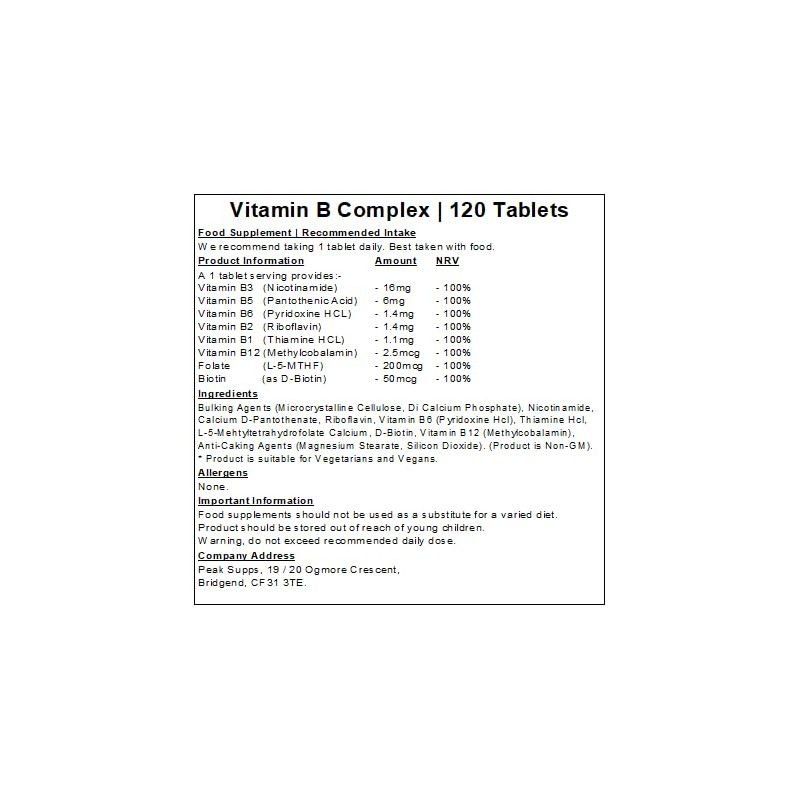 Vitamin B Complex 120 Tablets | Combination of 8 B-Vitamins