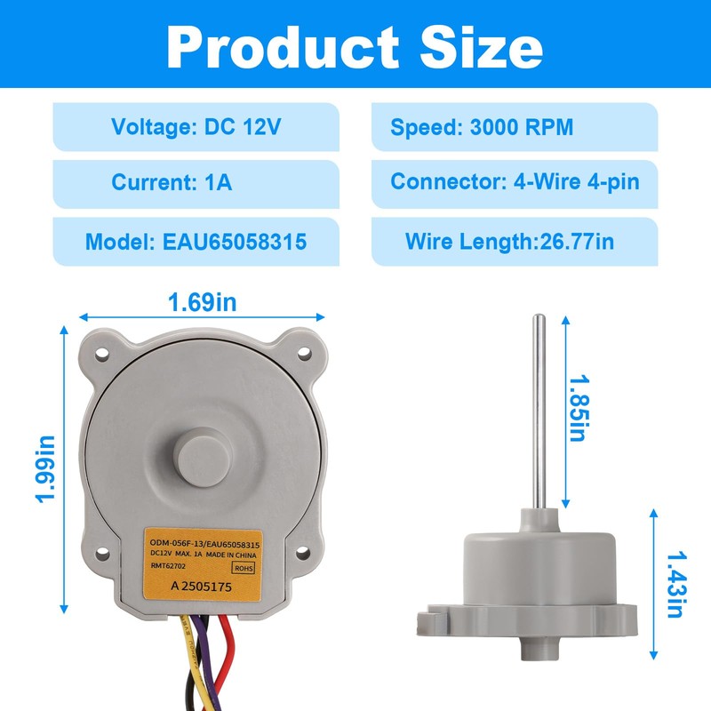 EAU65058315 Refrigerator Evaporator Fan Motor Assembly Compatible with LG Kenmore