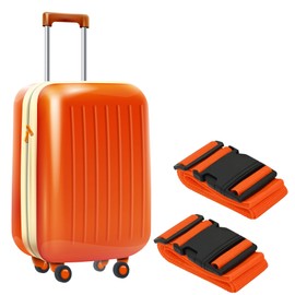 Pair Luggage Straps for Suitcases, Strap Suitcase Belts, Heavy duty Luggage Straps，Adjustable,Strap for Travel Bag Closure (Orange)