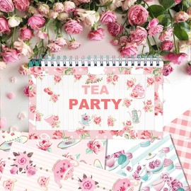 GLKTOPO 12 Inches Pink Grid Tea Cup Pattern Scrapbook Paper Double -sided Print Decorative Craft Paper Folded Flat for DIY Background Card Making Photo Album Junk Journal Decor - 24 Sheets