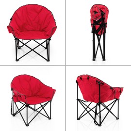 Giantex Set of 2 Portable Camping Chair, Moon Saucer Chair, Outdoor Folding Chair with Soft Padded Seat, Lawn Chair with Cup Holder and Carry Bag (Red)