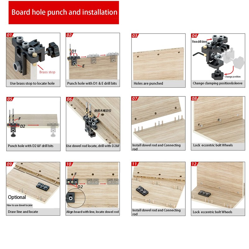 RUIITEN Updated 3 in 1 Woodworking Doweling Jig Kit, Adjustable