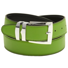 Concitor Mens Belt Reversible Wide Bonded Leather Silver-Tone Buckle LIME GREEN/Black 30