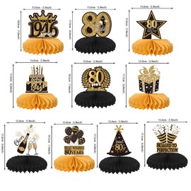 10 Pack Happy 80th Birthday Honeycomb Table Centerpieces Decorations Straight Outta 1946 Photo Table Centerpiece Vintage 1946 Centerpieces for Cheers to 80 Years Birthday Party Black Gold