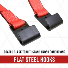Boxer Tow Dolly Basket Straps with Flat Hooks – 2 Pack – Wheel Bonnet Tie Down System – 15”-19” Tires, 10,000lbs Breaking Strength with Rubber Sleeve – Wheel Car Basket (Red Black Lining)