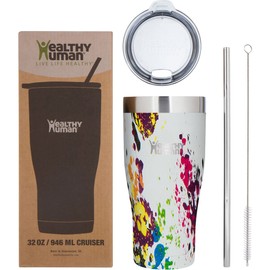 Healthy Human Insulated Stainless Steel Tumbler Travel Cruiser Cup with Straw and Lid 32 oz Art Deco