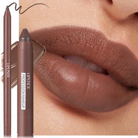 Wugbc Lip Kit - Coffee Brown Lip Liner Pencil Ombre Lipstick Set Long Lasting Plumping Creamy Lip Makeup for Women, High Pigmented Lip Combo Crayon Cone Tip Smooth Lip Contour for Daily/Night Out
