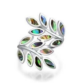 Nature Ivy Rainbow Shell Nature Wrap Ivy Laurel Vine Leaf Bypass Abalone Ring Western Jewelry For Women Teen .925 Sterling Silver