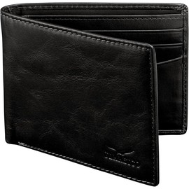 Wallet for Men's - Genuine Leather Slim Bifold RFID Wallet - Gift for Men Packed in Stylish Gift Box - Color: Black-Tumbled Leather