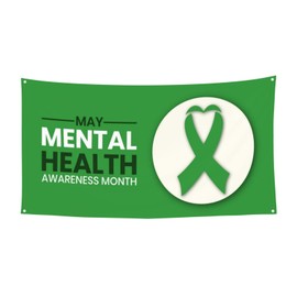 I Wear Green for Mental Health Awareness Month Backdrop Party Banner Holiday Decoration Photo Booth Background Tapestry 70 * 35 Inches Decor Supplies Sign for Home Office