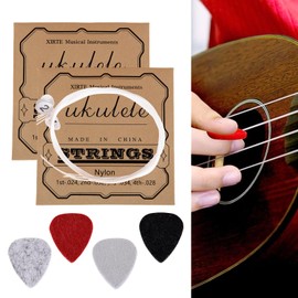 2 Sets Nylon Ukulele Strings with 4 Felt Picks Replacement Ukulele Strings Universal Classical Ukulele Musical Instrument Accessories for Soprano and Concert Ukes（White）