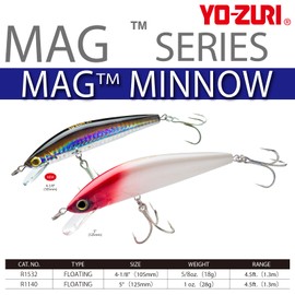 YO-ZURI Magminnow Floating Salt Lure, 4.1 inches (105 mm), Color: Pearl Red Head Moving Center of Gravity