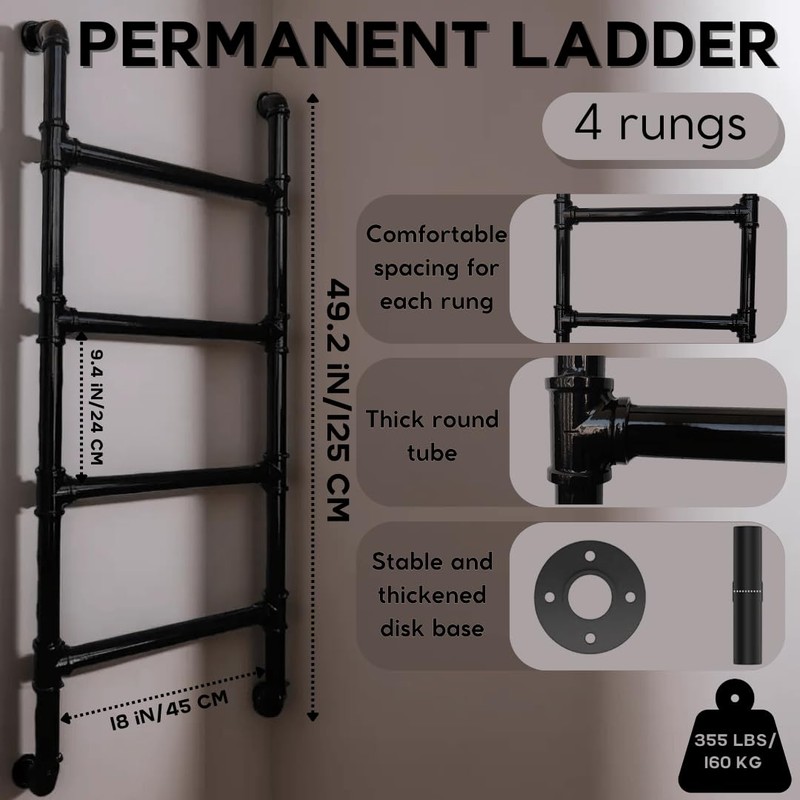 4-Step Wall-Mounted Ladder – Metal Climbing Access for RV, Attic,