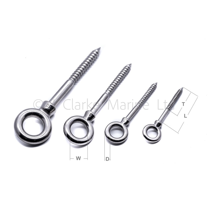 Stainless Steel Wood Screw Eye Bolt A4 316 Marine Threaded