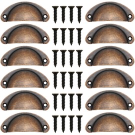 CTRICALVER Shell Handles, Pack of 12 82 mm Vintage Shell Handles, Drawer Handles, Furniture Handles, Semicircular Cabinet Handles, with 24 Pieces Screws (Red Copper Colour)