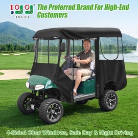 10L0L Golf Cart Enclosure for EZGO TXT/RXV 4 Passenger, 600D Waterproof Windproof Driving Cover, 4-Side Clear Windows and Roll-up Doors, All-Weather Protection, 80 in Roof