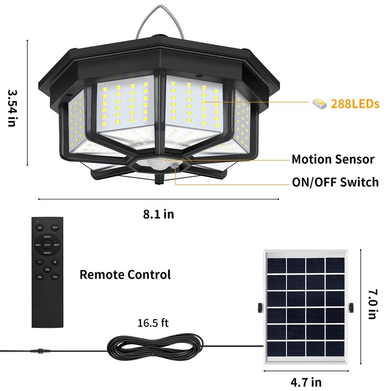 Solar Shed Light Indoor Outdoor, Aqonsie 288LED Solar Powered Motion