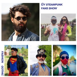 GYsnail Make the world clear Round Steampunk Sunglasses Men, Circle Metal Frame, Fashion Hippie Women Shades (Black,Black)