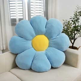 Flower Pillow Cute Daisy Floor Cushion Soft Plant Pillows Luxurious Aesthetic Home Decor for Bedroom, Living Room(Blue,21.5")