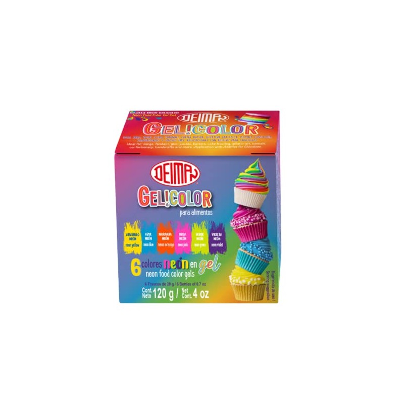 6 Neon Gel Food Colors Kit Gelicolor