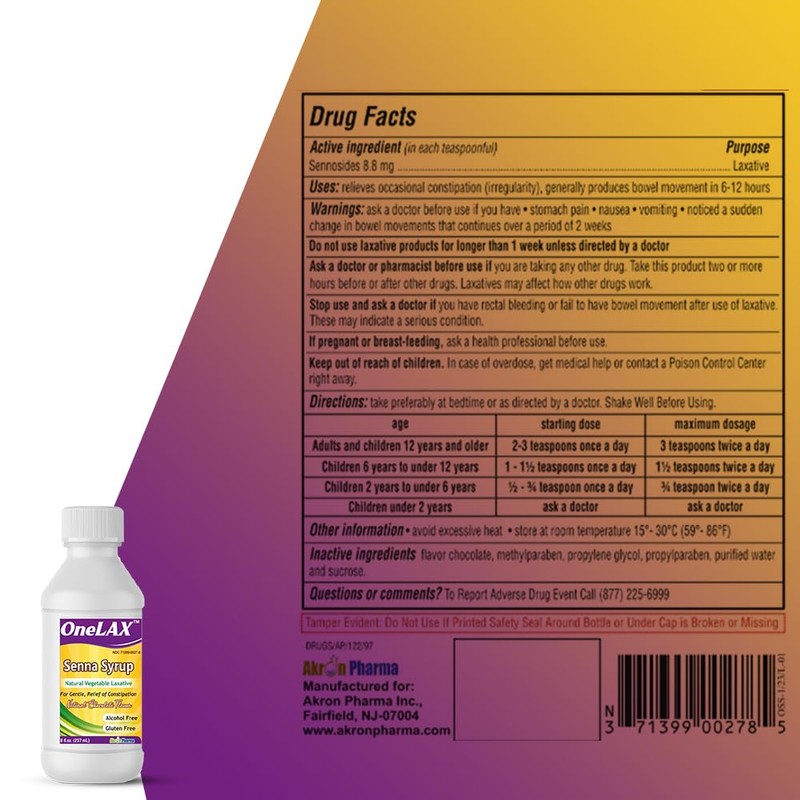 OneLAX - Senna Syrup | Natural Vegetable Laxative (8fl.oz Bottle)