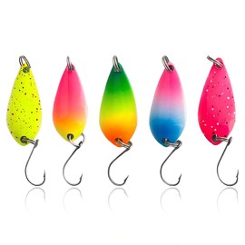 MWUMRCM 5 Piece Trout Spoon Set Trout Bait Fishing Lure Set with Hooks Realistic Trout Bait in Weights Lifelike Rotating Trout Spoon Set Made of Metal