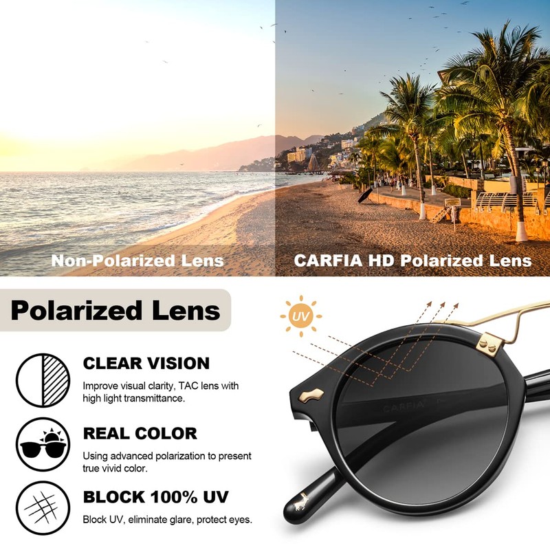 CARFIA Elegant Women's Polarised UV400 Sunglasses for Small and Narrow