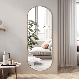 ZHUNFA Arched Full Length Floor Mirror, 65"x 22" Oval Full Floor Mirror, Large Wall Mounted Arched-Top Body Mirror for Living Room, Bedroom, Bathroom, Entryway, Dressing Room Gold