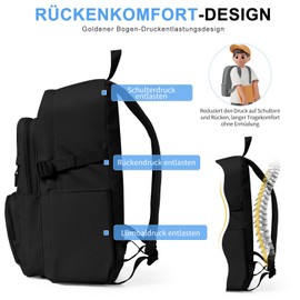 Lendolk Men's Backpack with Laptop Compartment, Waterproof Backpacks Women's School Backpack Teenager Girls Boys Large Uni Backpack with Many Compartments, black