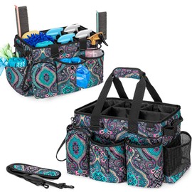 LoDrid Large Professional Cleaning Caddy with Detachable Divider, Supply Organizer with Handle and Shoulder Strap, Cleaning Bags for Housekeepers & Cleaners, Totem