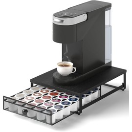 Sedegn Coffee Pod Holder Counter Coffee Vertuo Capsules Storage Organizer with Sliding Drawer Compatible For 35 K-Cup Pods No Assembly Needed Black
