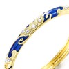 Women's Gold Bangle Bracelet, Blue Enamel Inlay with Elegant Swirls