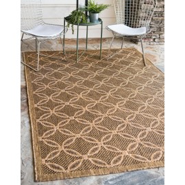 Unique Loom Trellis Collection Area Rug-Geometric Border Design, Moroccan Inspired for Indoor/Outdoor Décor, 4 ft x 6 ft, Light Brown/Brown
