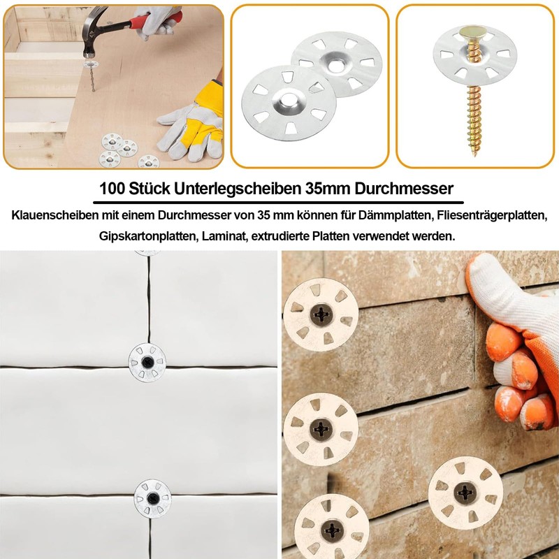 Pack of 100 Washers 35 mm Diameter Washers Tile Backing